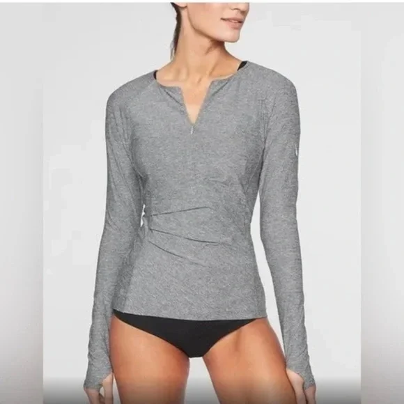 Athleta Long Sleeve Top Zip Up Henely Gray size Small - Picture 13 of 13